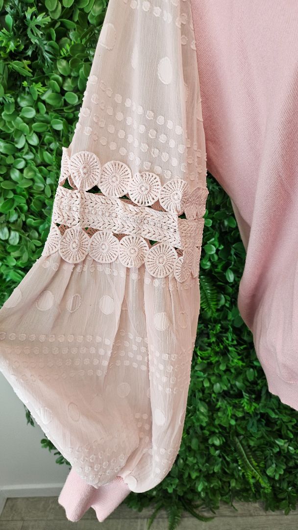 Esther & Co Pink Contrast Sleeve Knit (16)