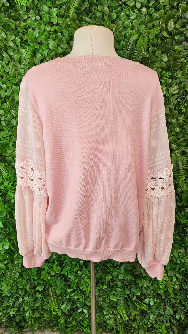 Esther & Co Pink Contrast Sleeve Knit (16)