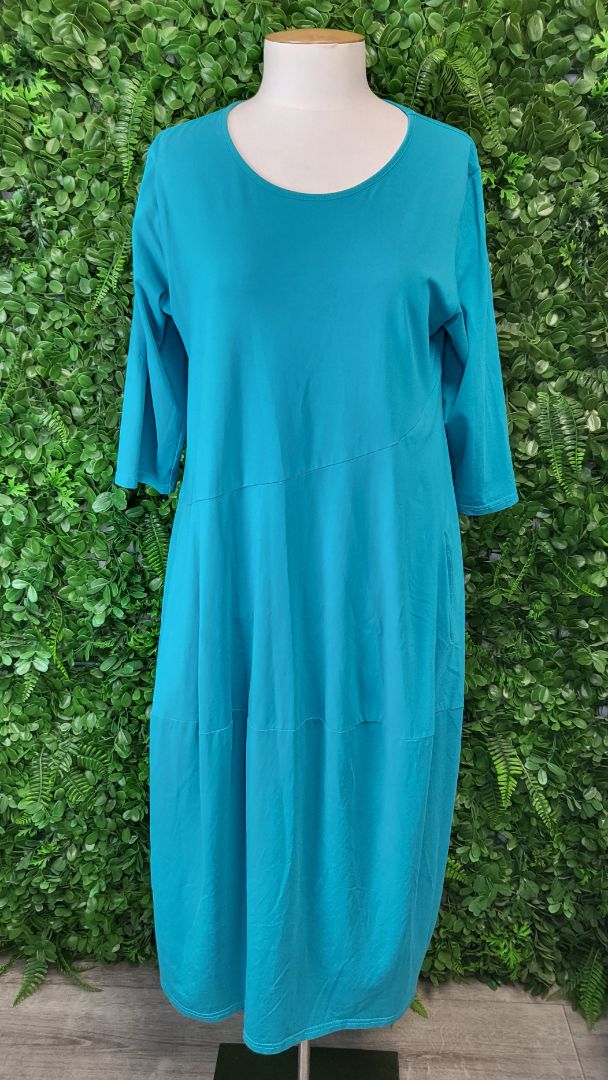 Tirelli Teal Diagonal Seam Dress (14)