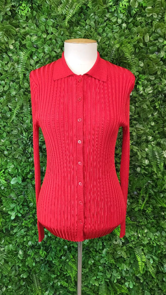 Cue Red Ribbed Top (10-12)
