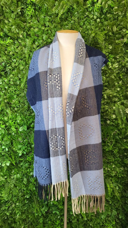 Unknown Blue Letter Check Scarf 60x180cm