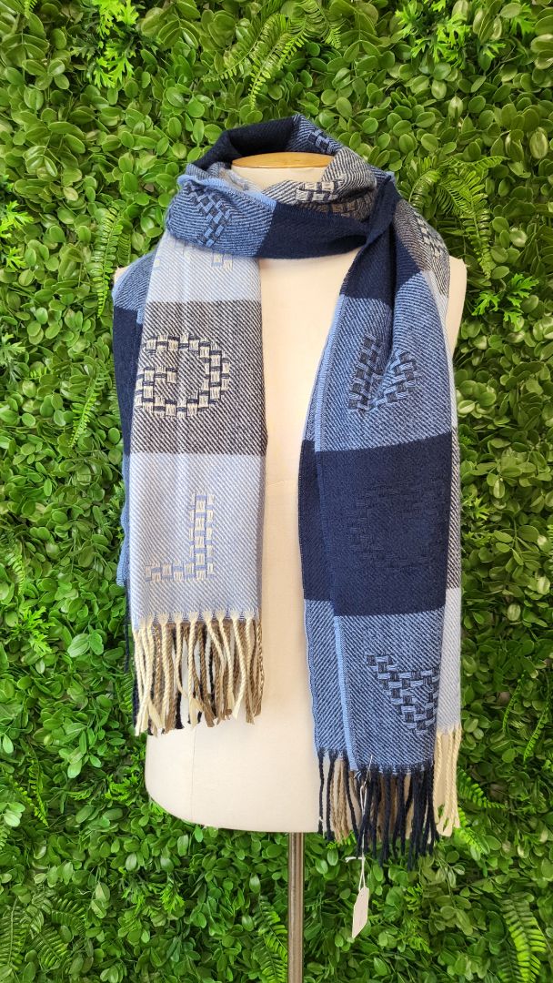 Unknown Blue Letter Check Scarf 60x180cm