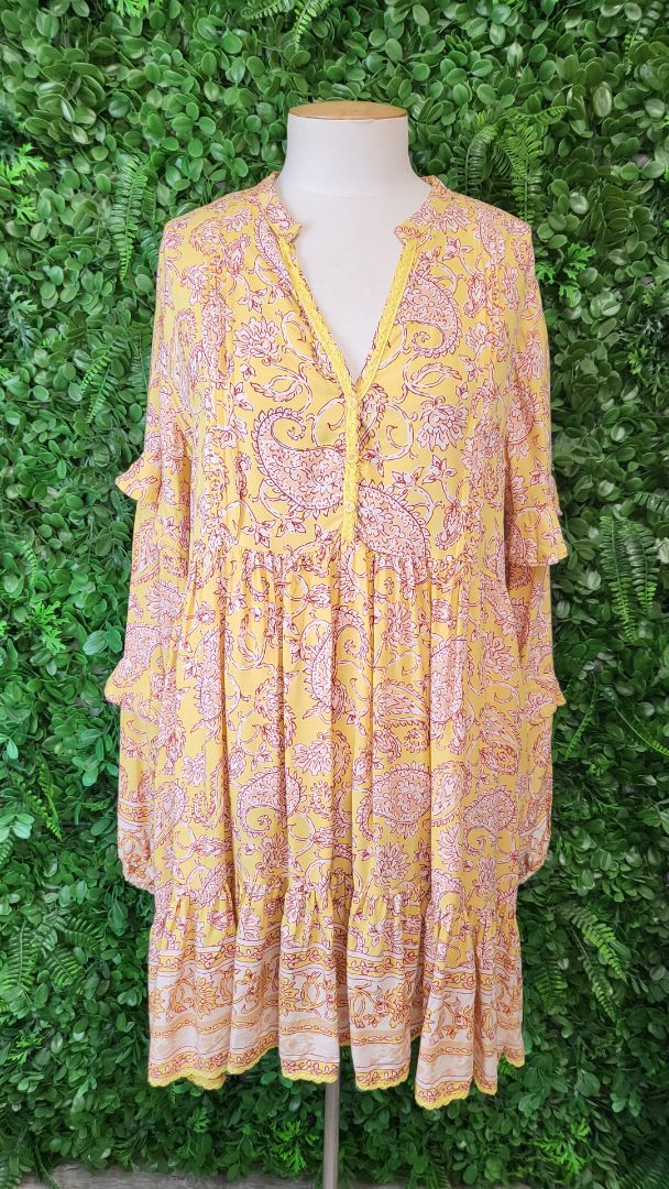 Jaase Yellow Frill Hem Dress (12)