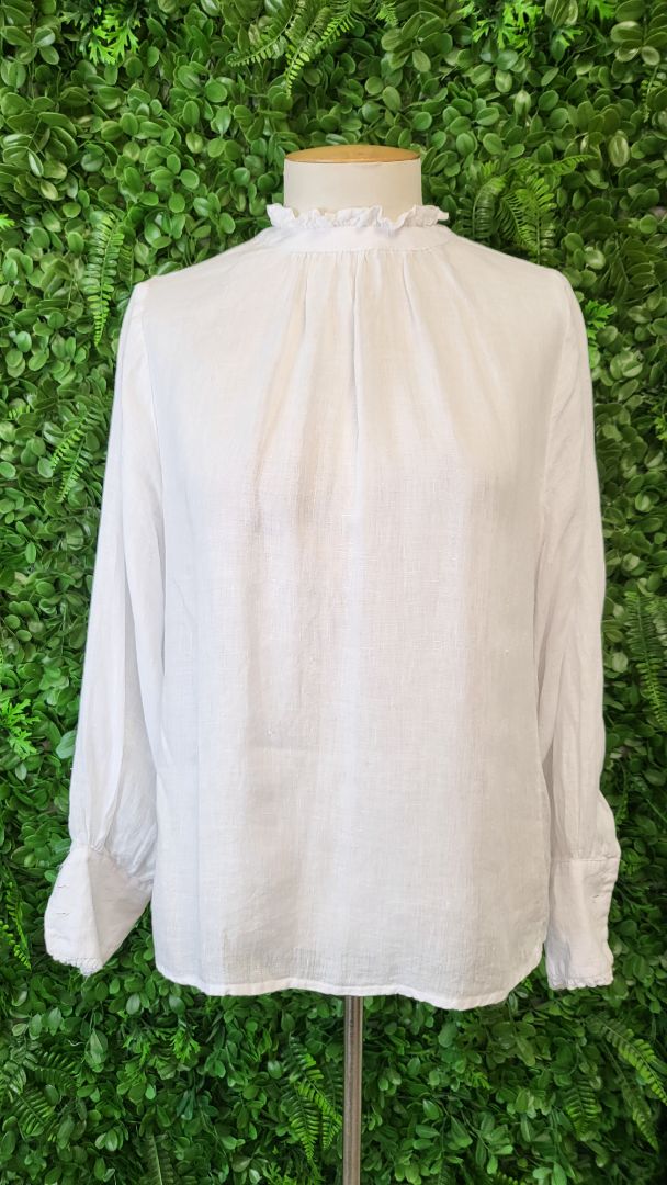 Max White Linen High Neck Blouse (8-10)