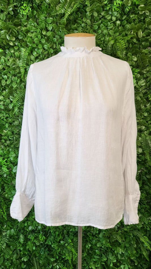 Max White Linen High Neck Blouse (8-10)