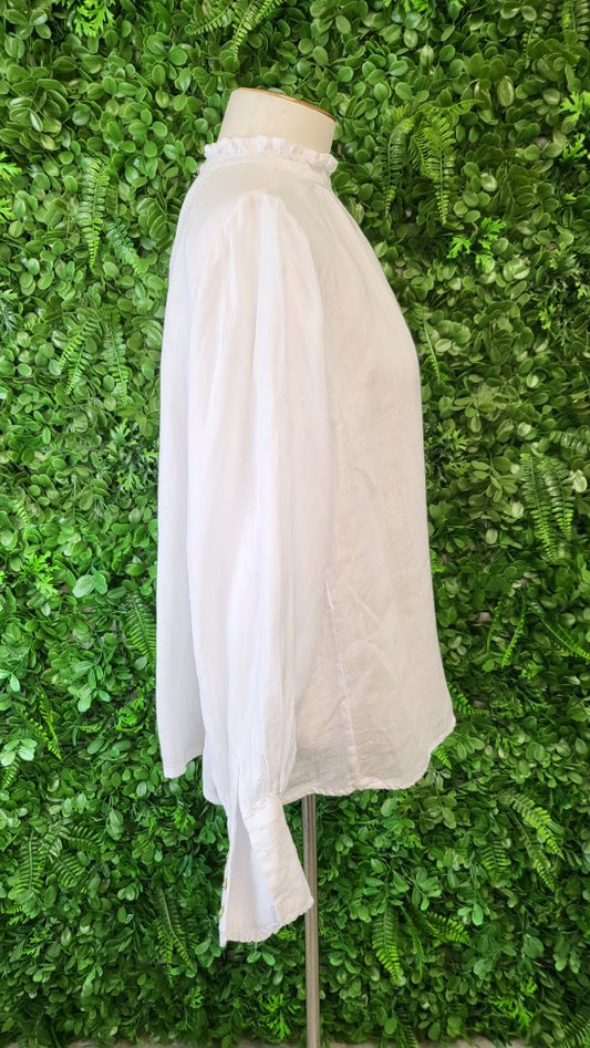 Max White Linen High Neck Blouse (8-10)