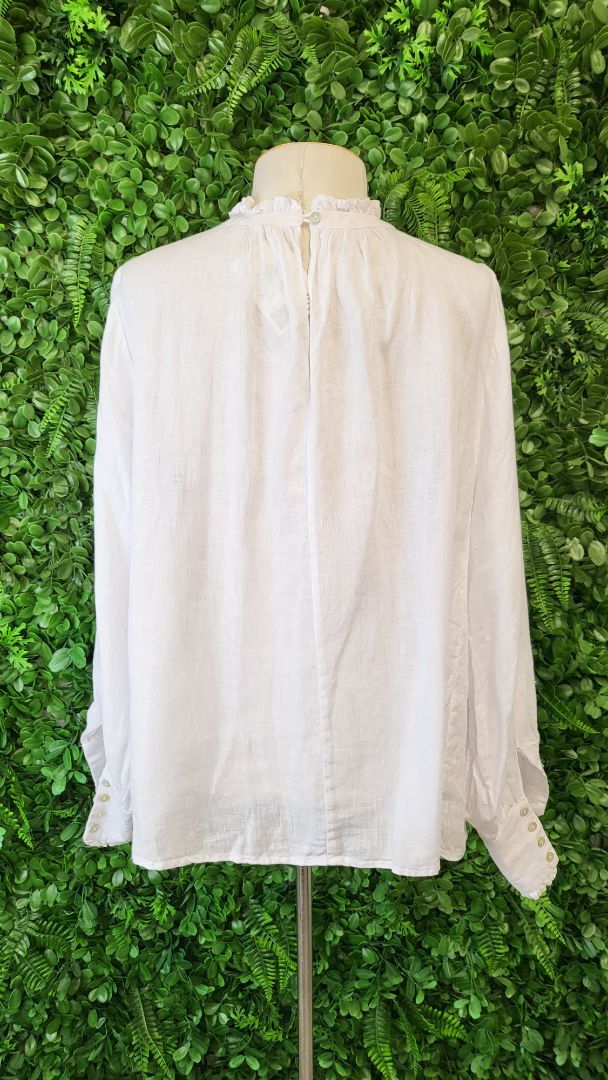 Max White Linen High Neck Blouse (8-10)