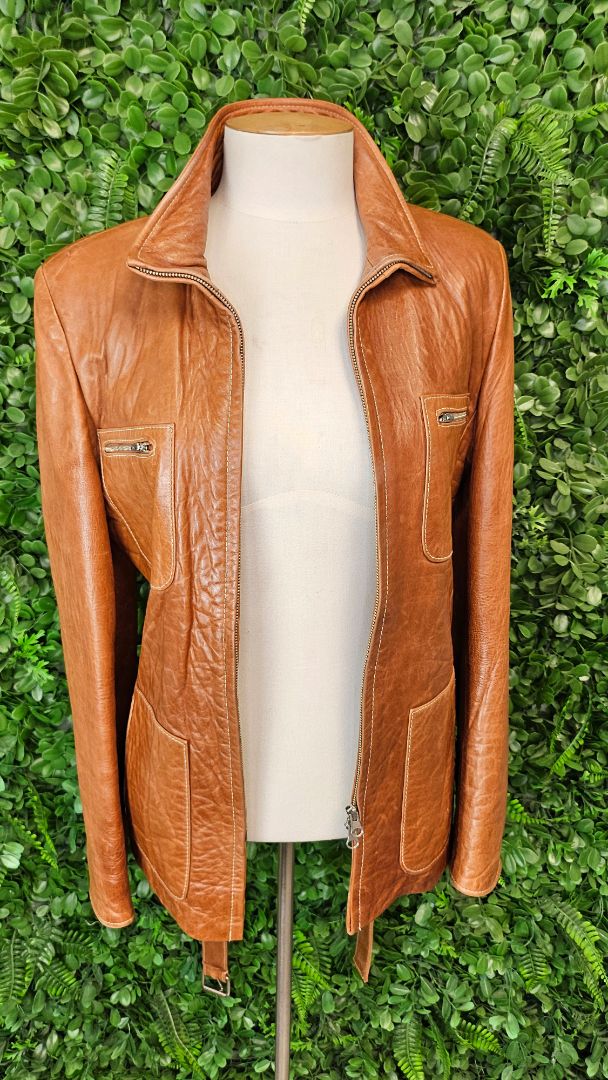 Unknown Tan Vintage Leather Jacket (10-12)