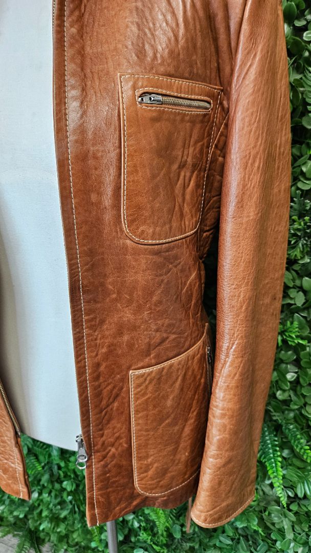 Unknown Tan Vintage Leather Jacket (10-12)