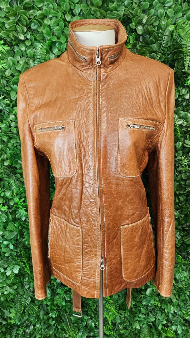 Unknown Tan Vintage Leather Jacket (10-12)