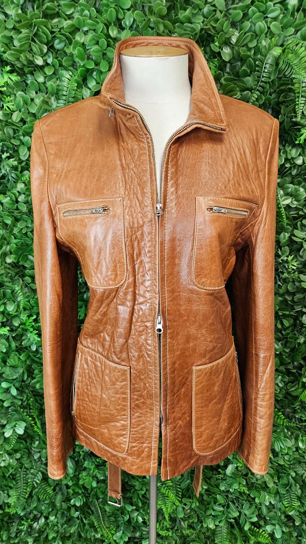 Unknown Tan Vintage Leather Jacket (10-12)