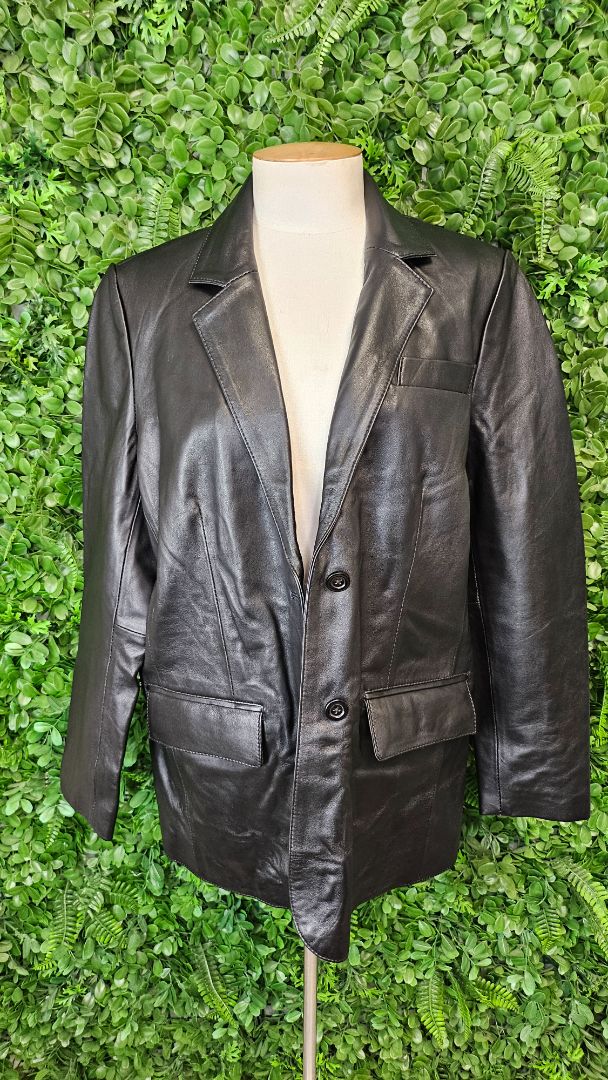 Real Leather Black Leather Blazer (14-16)