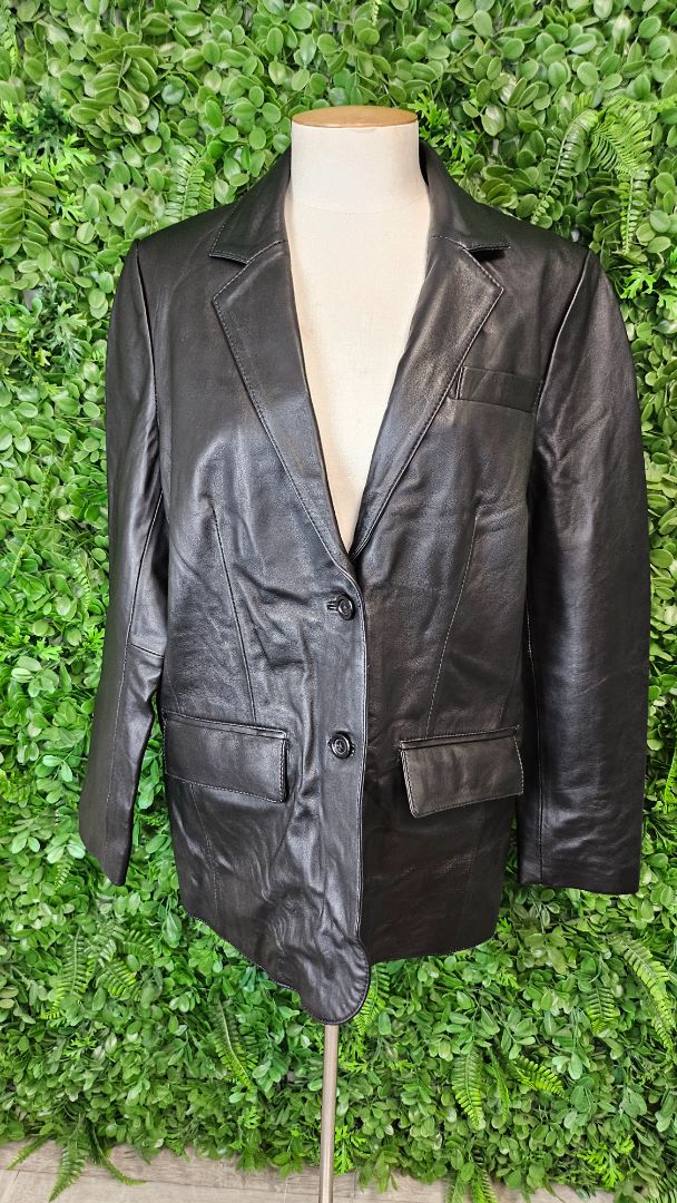 Real Leather Black Leather Blazer (14-16)