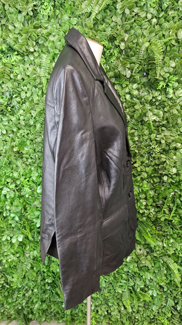 Real Leather Black Leather Blazer (14-16)
