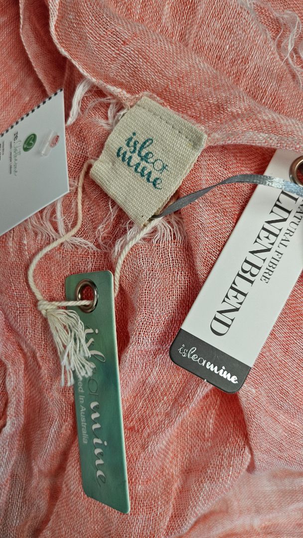 Isle of Mine Coral Linen Blend Scarf BNWT 60x180