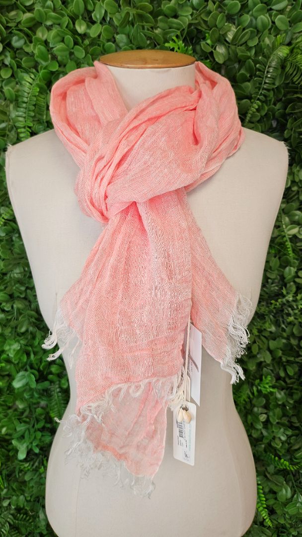 Isle of Mine Coral Linen Blend Scarf BNWT 60x180