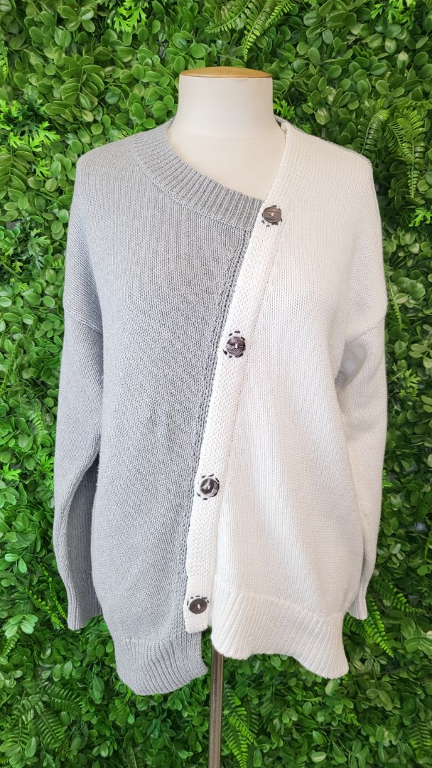 id+co Grey/White Cotton Contrast Jumper (12)