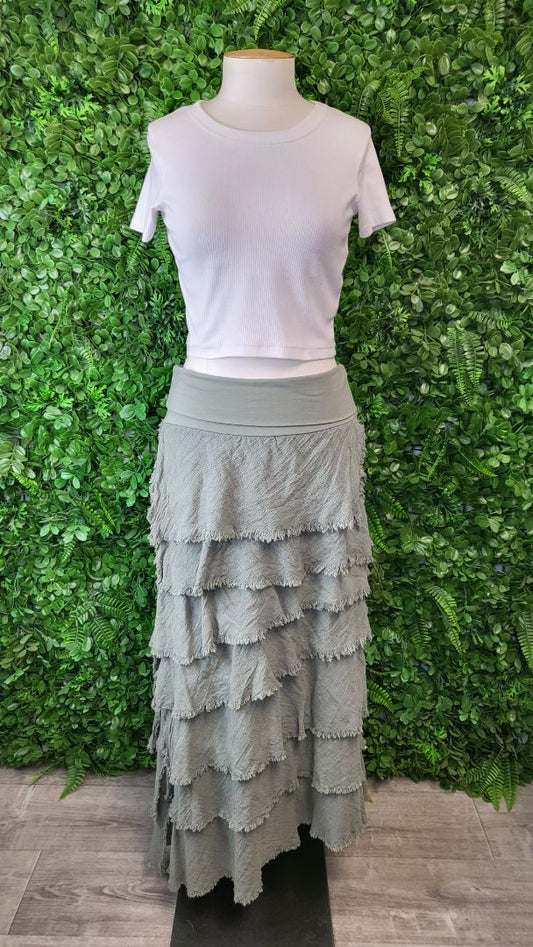 Donna Donna Sage Ruffle Tier Skirt (10-12)
