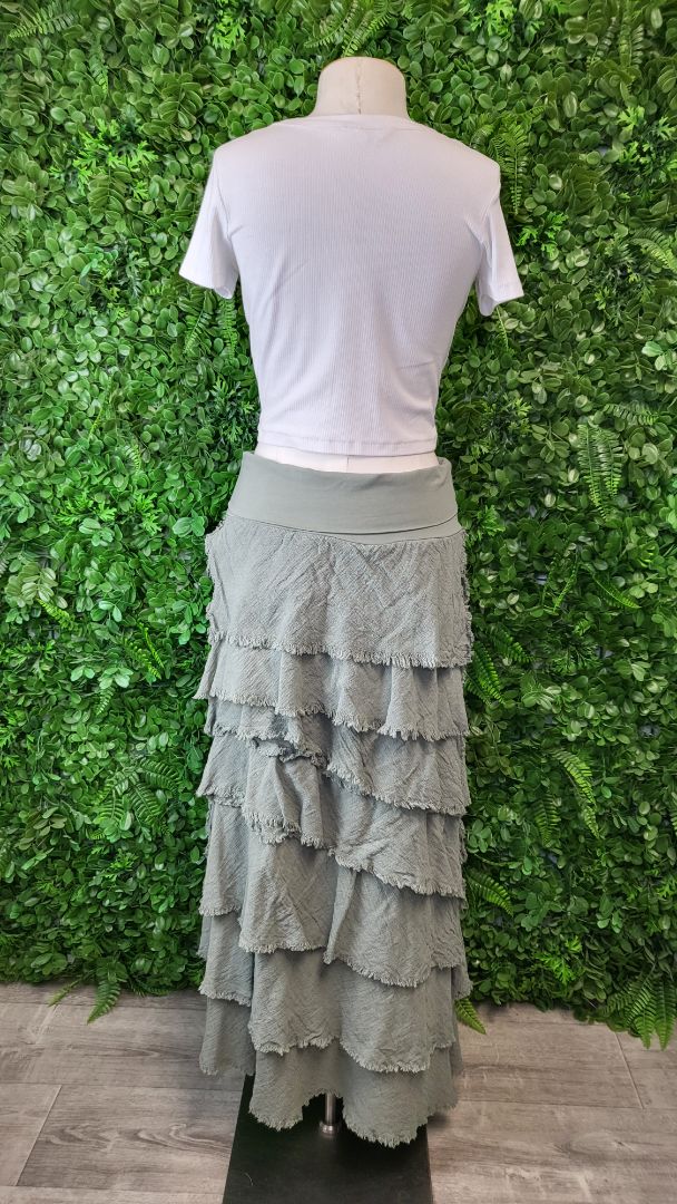 Donna Donna Sage Ruffle Tier Skirt (10-12)