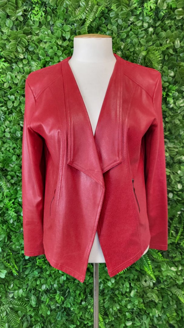 Unknown Cherry Red Pleather Biker Jacket (12)