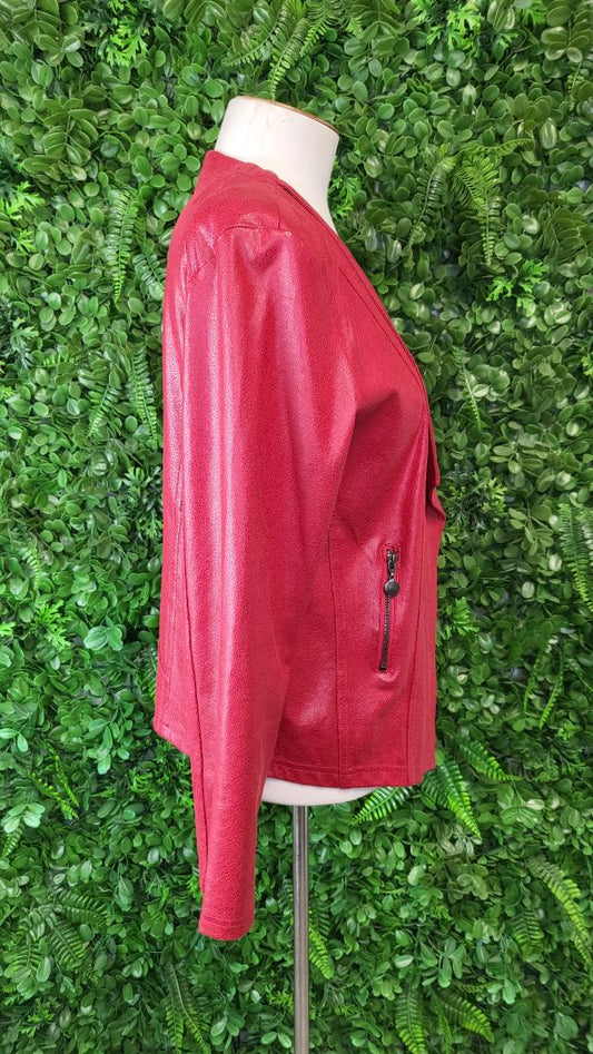 Unknown Cherry Red Pleather Biker Jacket (12)