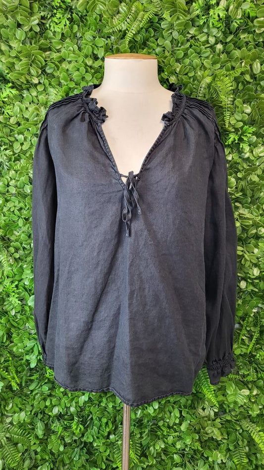 Reunion Label Washed Black Linen Top (12)
