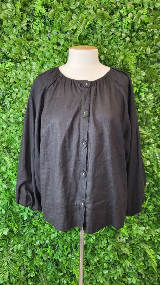 Eb & Ive Black Linen Button Blouse (10)