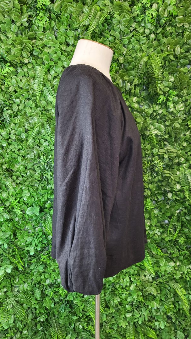 Eb & Ive Black Linen Button Blouse (10)