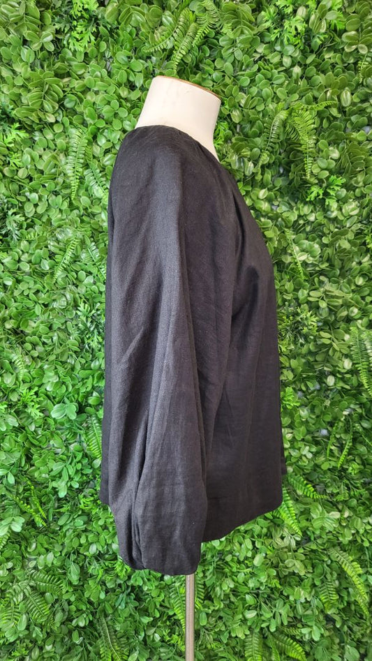 Eb & Ive Black Linen Button Blouse (10)