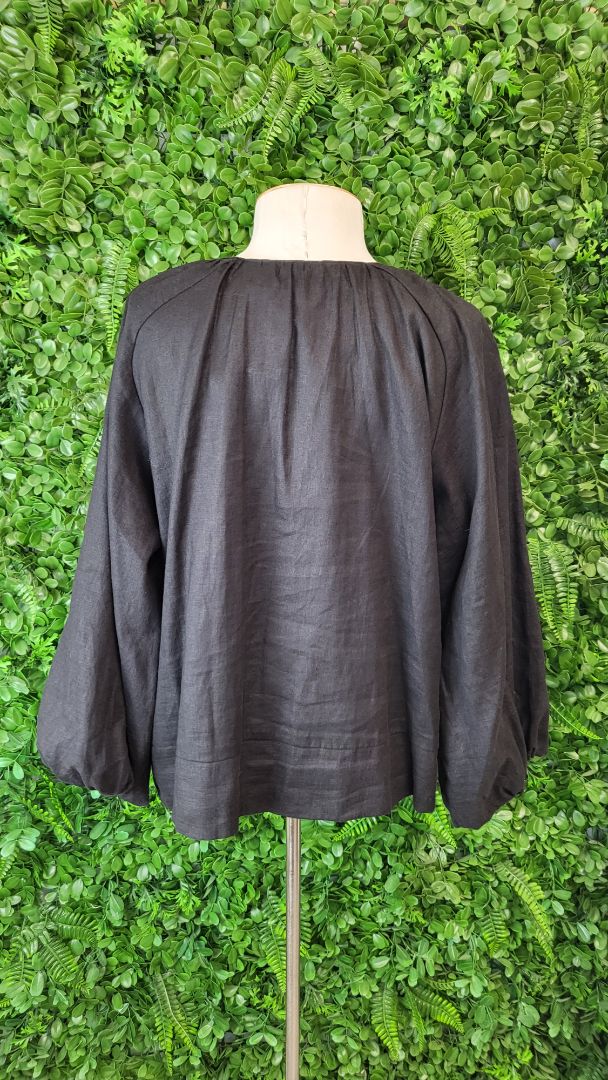 Eb & Ive Black Linen Button Blouse (10)
