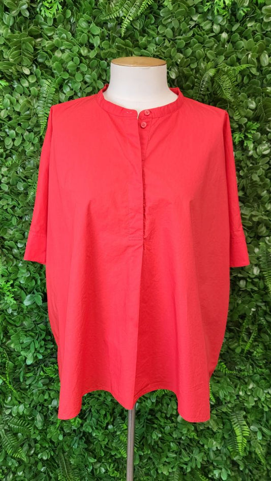 Cos Red Collarless Blouse (12-14)