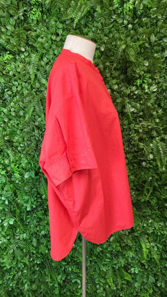 Cos Red Collarless Blouse (12-14)