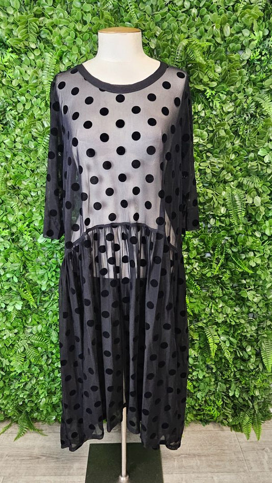 Jellicoe Black Mesh Spot Dress (10-12)