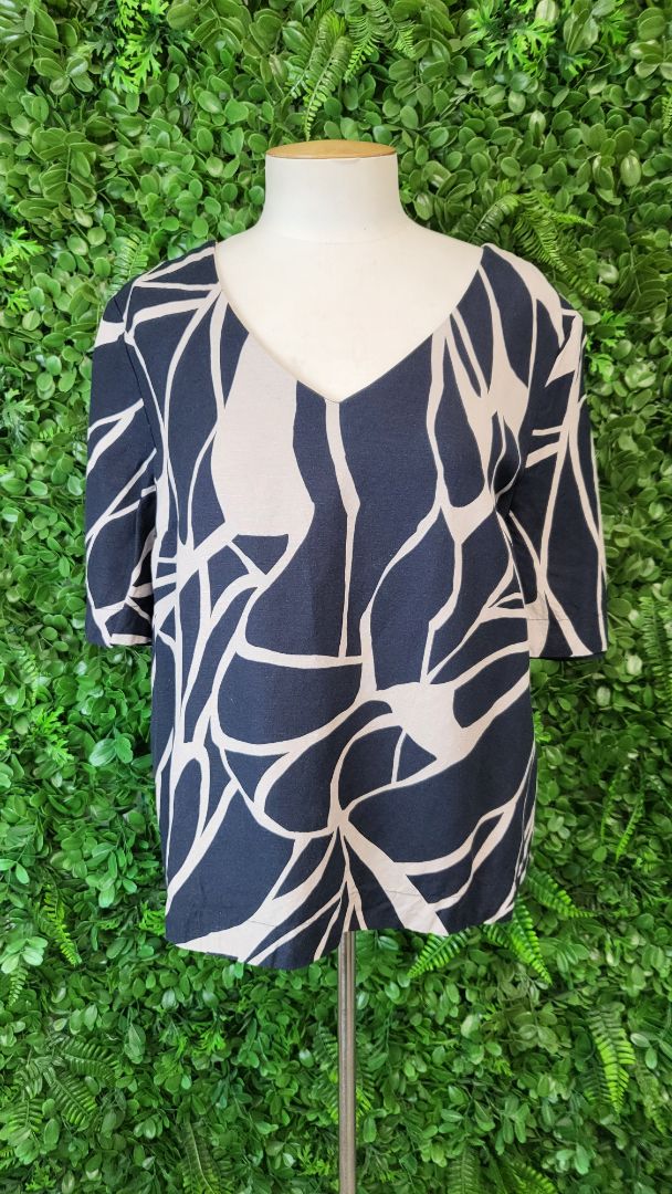Jacqui E Print Linen Blend Top (14)