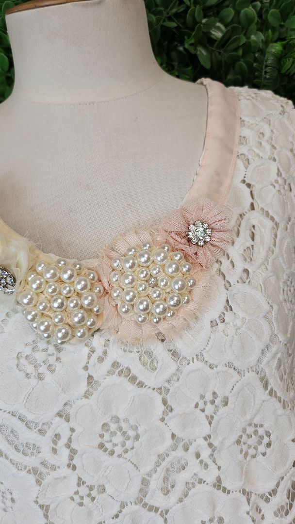 V Designs Cream Lace and Pearl Dress (14)