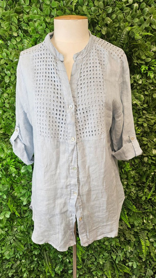 Made In Italy Baby Blue Linen Blouse (14-16)