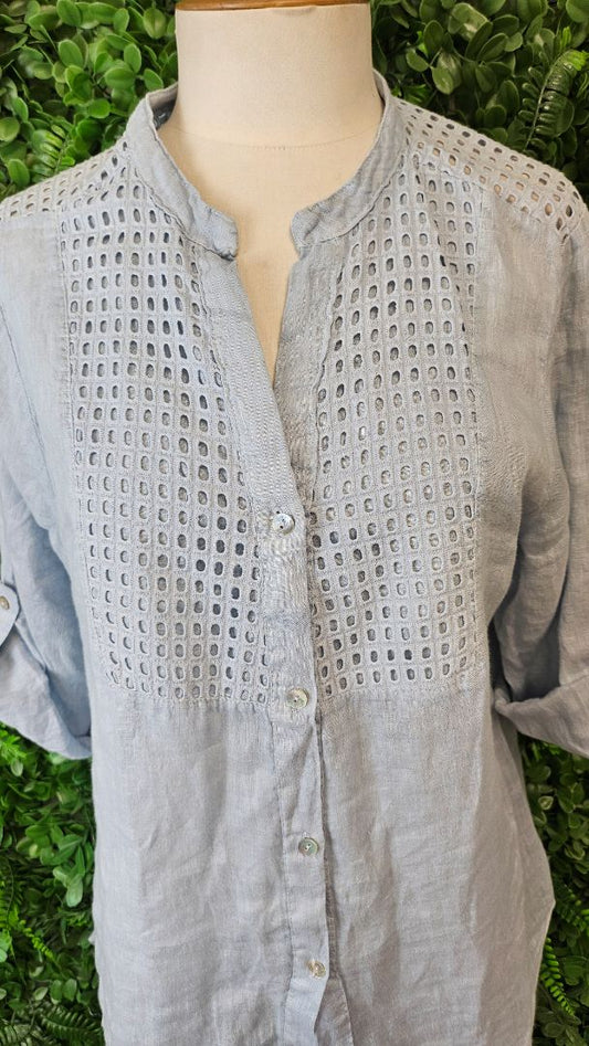 Made In Italy Baby Blue Linen Blouse (14-16)