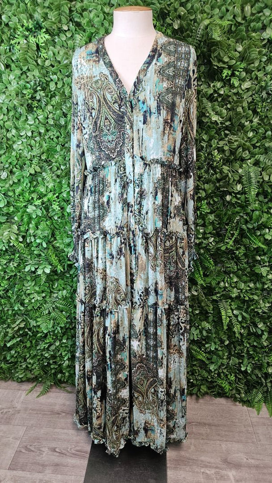 Amaya Green Print Tiered Maxi Dress (10)