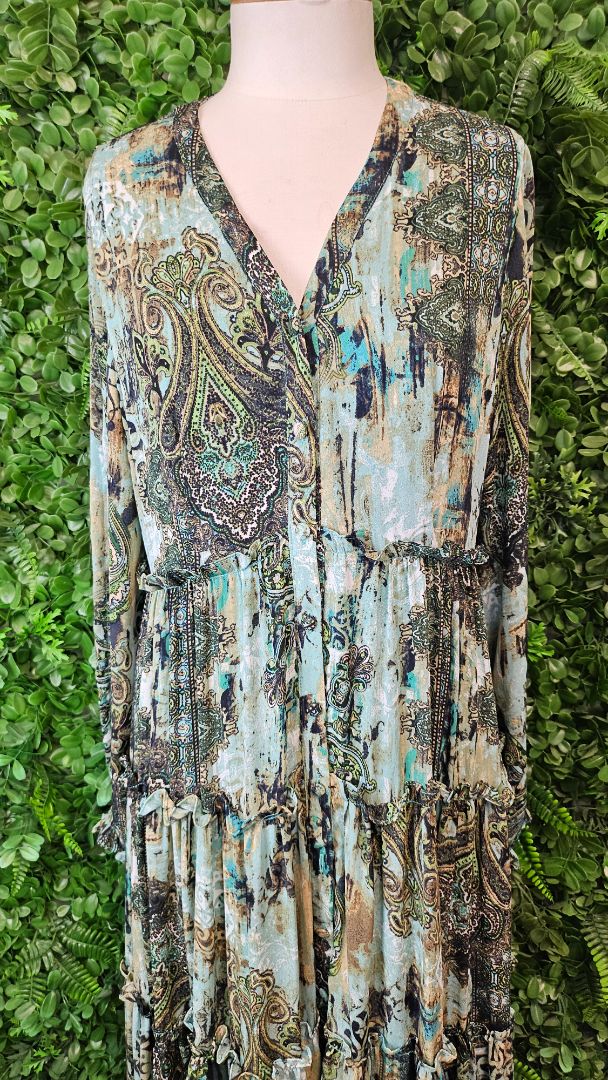 Amaya Green Print Tiered Maxi Dress (10)
