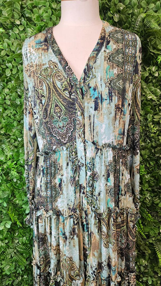 Amaya Green Print Tiered Maxi Dress (10)