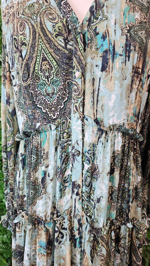 Amaya Green Print Tiered Maxi Dress (10)