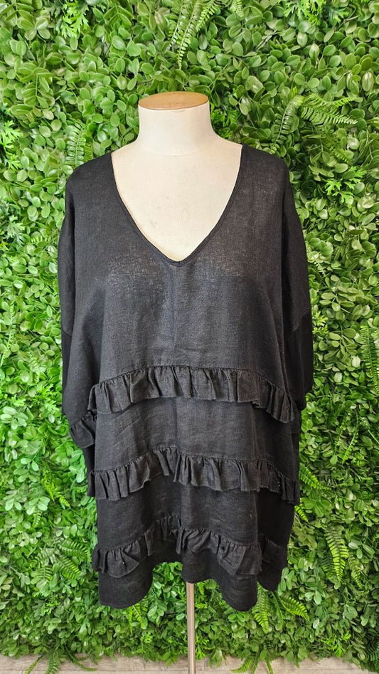 Ts Black Ruffle Linen Tee (18-20)