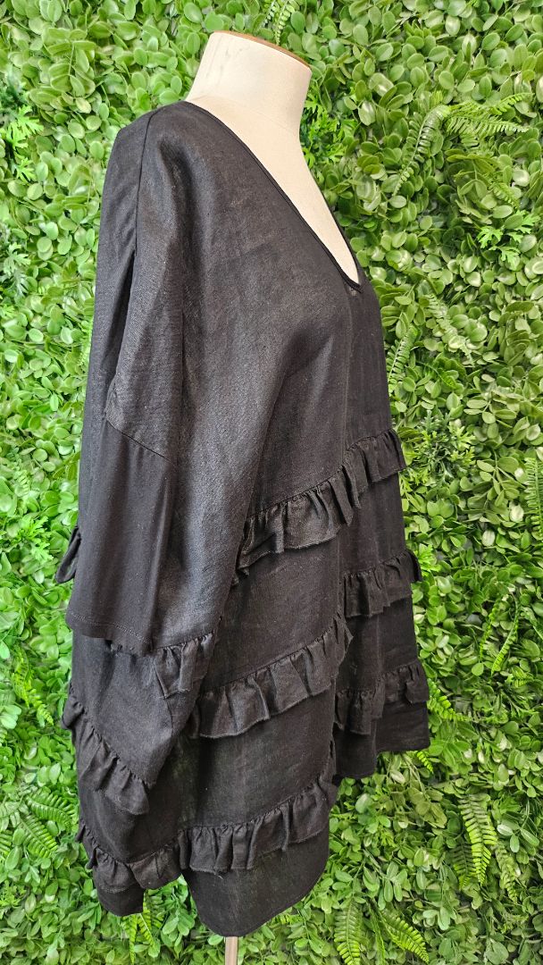 Ts Black Ruffle Linen Tee (18-20)