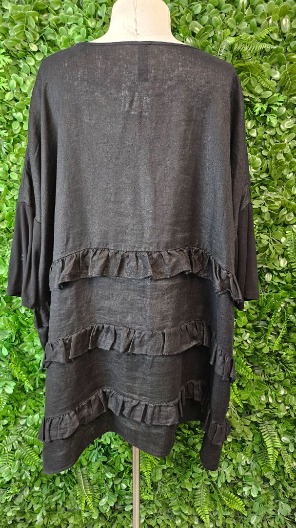Ts Black Ruffle Linen Tee (18-20)