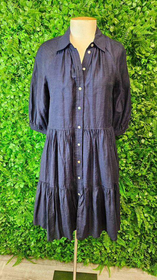 Witchery Navy Linen Blend Dress (8)