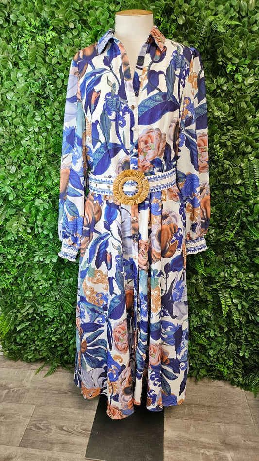 Linen Blend Floral Dress