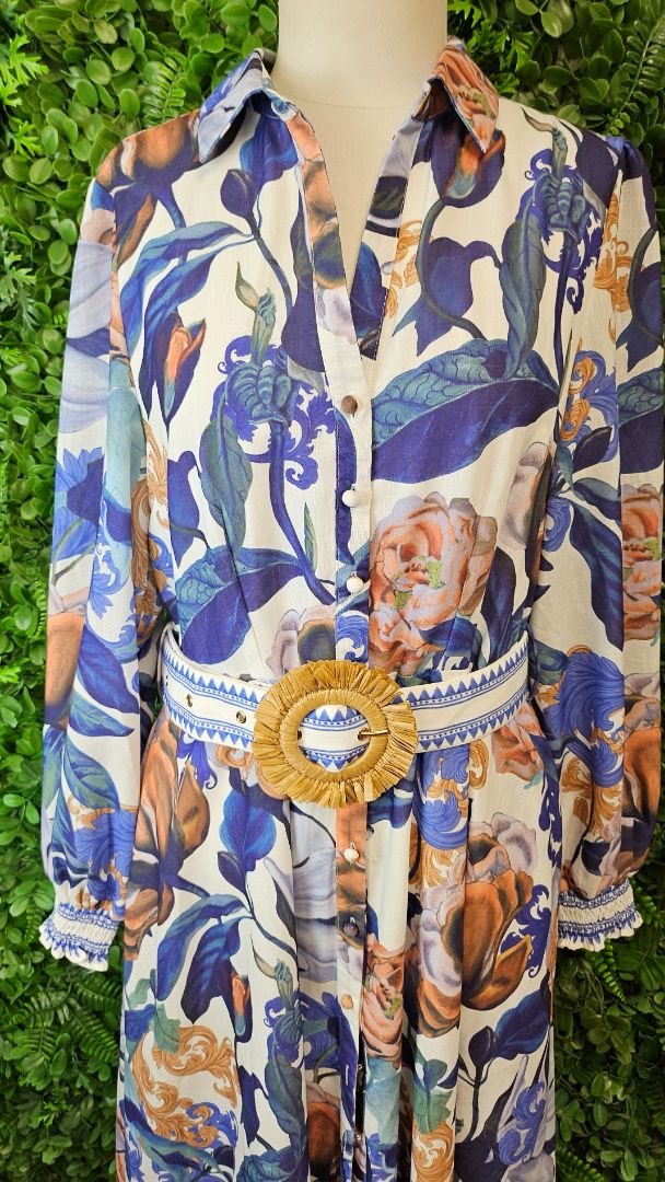 Linen Blend Floral Dress