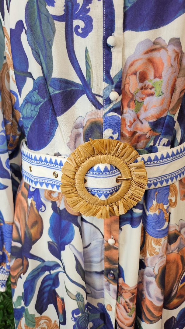 Linen Blend Floral Dress