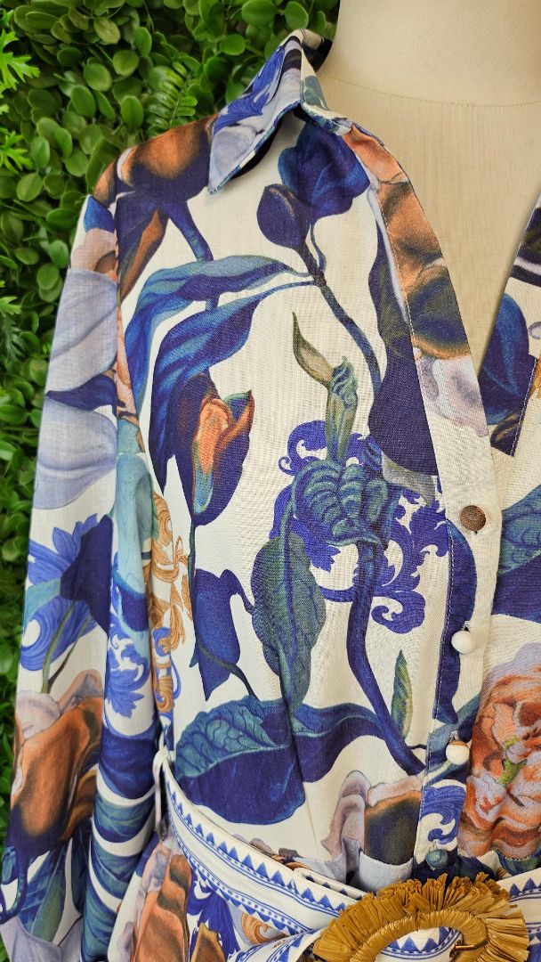 Linen Blend Floral Dress