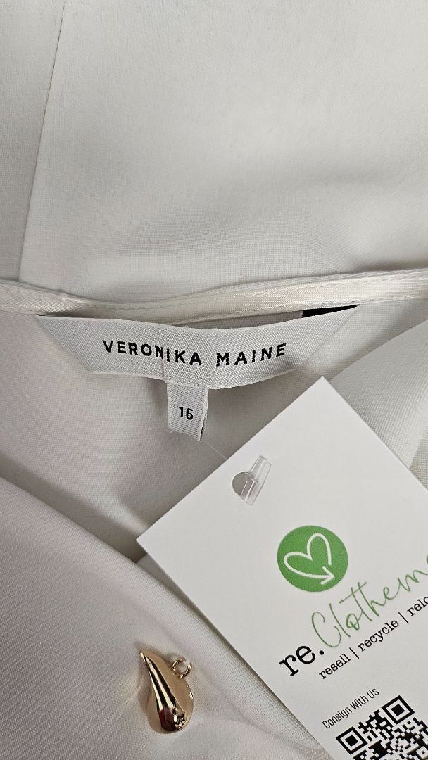 Veronika Maine White Double Weave Button Neck Top (16)